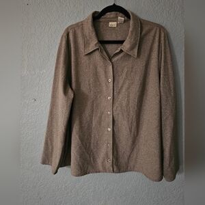 Linden Hill Womens Polyester Size 1X Beige  Cuffed Long Sleeves Button Up Shirt